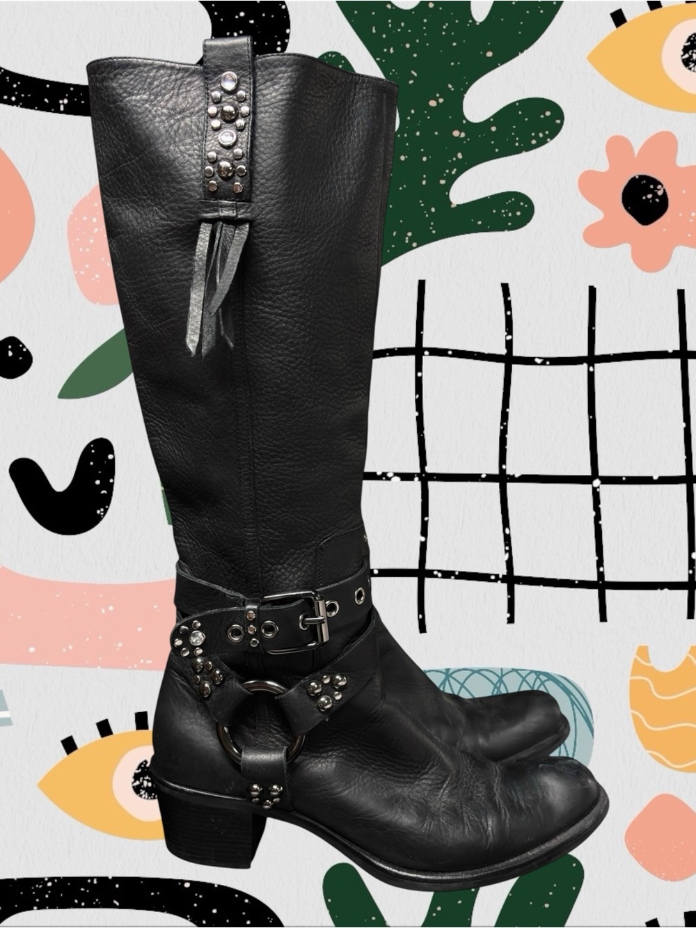 G Series by Cole Haan | Waterproof Leather Studded Harness Knee High Boots